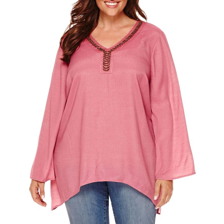 St. John's Bay Long-sleeve Beaded Sharkbite-hem Top - Plus