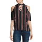 Project Runway Cold Shoulder Lace Up Choker Neck Top
