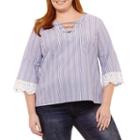A.n.a 3/4 Sleeve Lace Up Woven Stripe Blouse-plus
