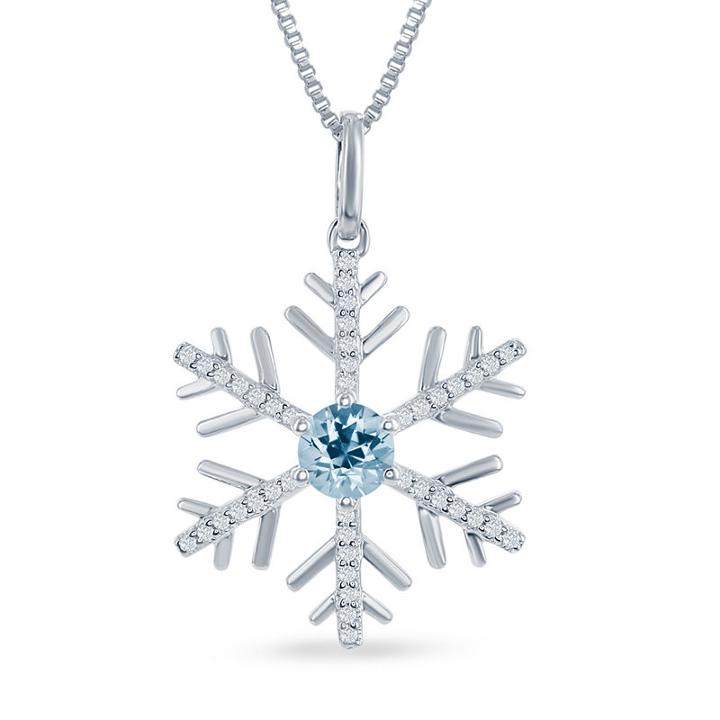 Enchanted Disney Fine Jewelry Genuine Blue Topaz & 1/6 C.t.t.w. Diamond Frozen Snowflake Pendant Necklace In Sterling Silver