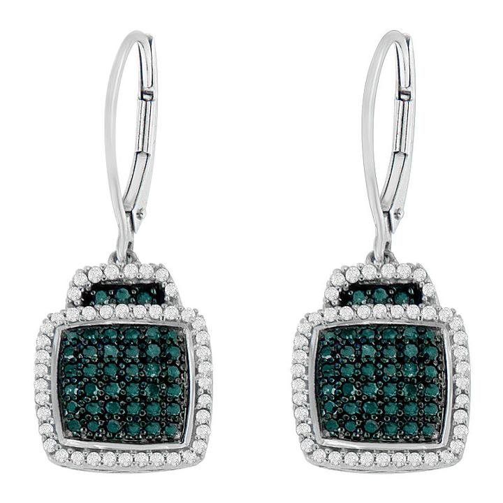 3/4 Ct. T.w. Blue Diamond Sterling Silver Drop Earrings