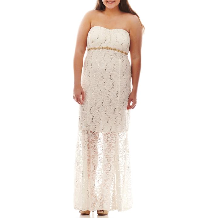 My Michelle Strapless Embellished Lace Gown - Juniors Plus