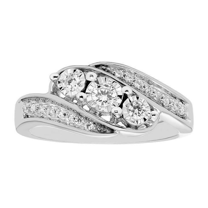 Womens 1/4 Ct. T.w. Diamond White 3-stone Ring