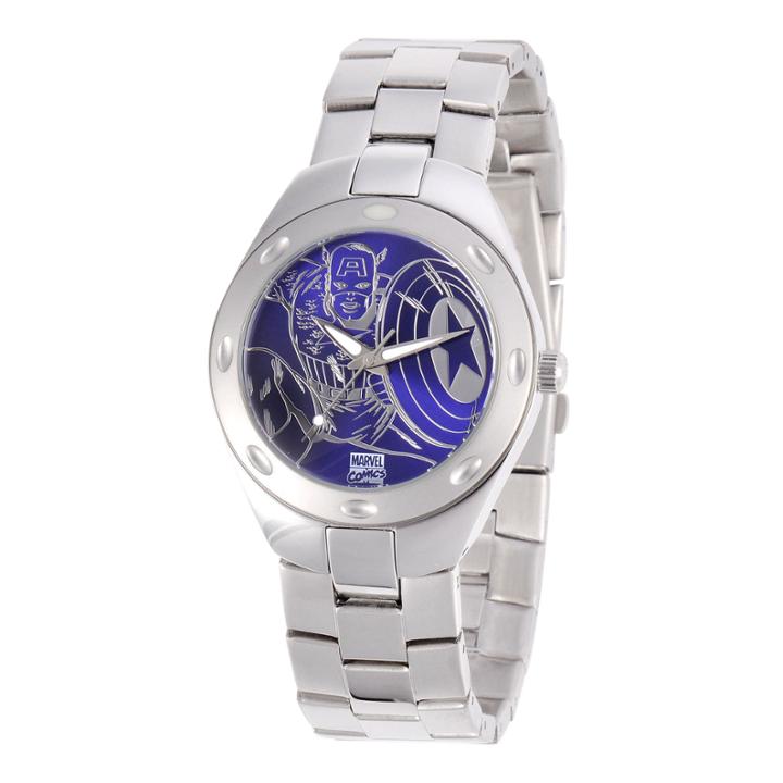 Marvel Fortaleza Captain America Mens Silver-tone & Blue Watch