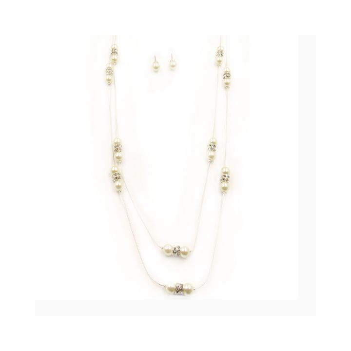Vieste Simulated Rose Pearl & Crystal Illusion Necklace And Earrings Set