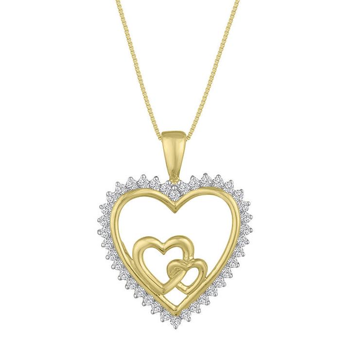 Womens 1/4 Ct. T.w. Genuine White Diamond 10k Gold Heart Pendant Necklace