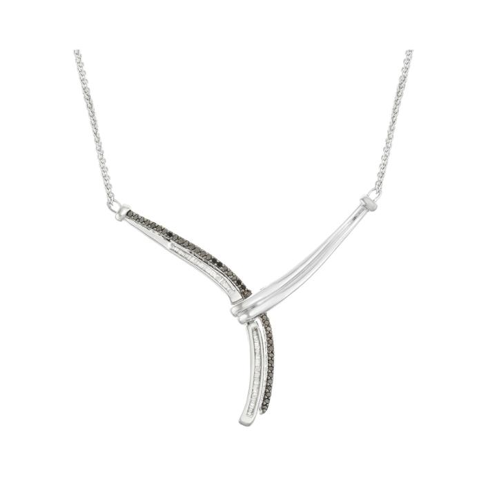 1/2 Ct. T.w. White & Color-enhanced Black Diamond Chevron Silver Necklace