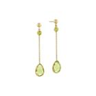 Genuine Green Peridot And Heat-treated Green Quartz 14k Yellow Gold Drop Earrings