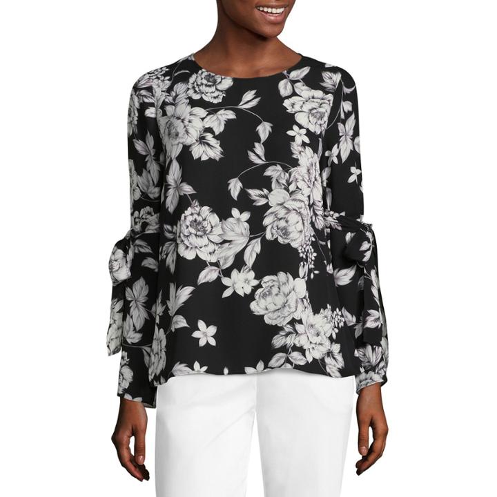 Liz Claiborne Long Sleeve Scoop Neck Georgette Blouse