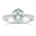Womens Blue Aquamarine Sterling Silver Halo Ring