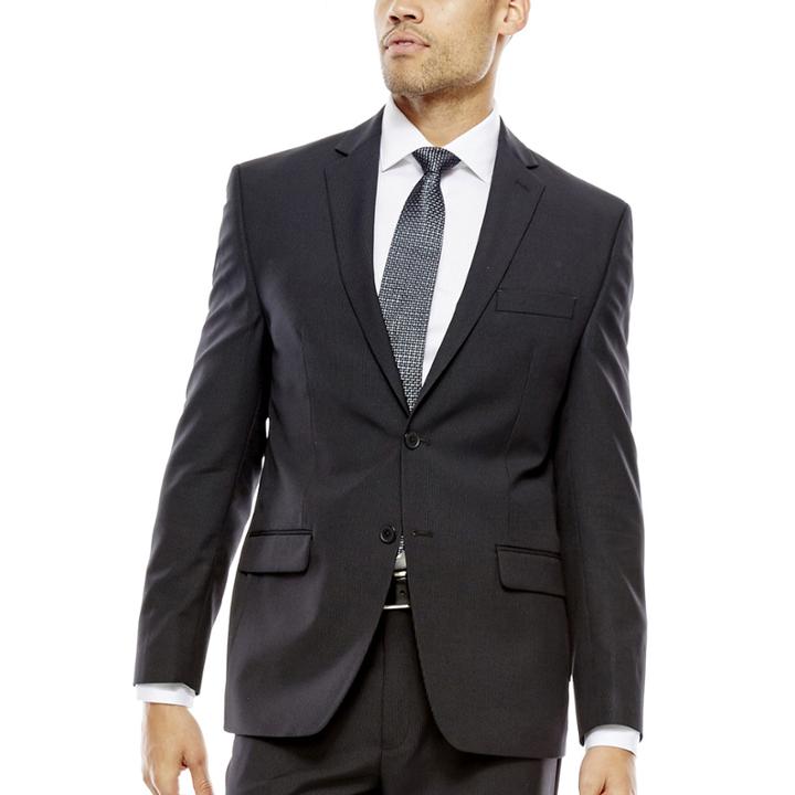 Collection By Michael Strahan Striped Black Suit Jacket - Classic Fit