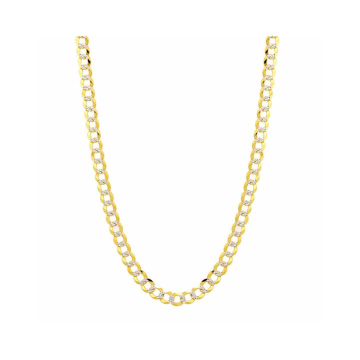 14k Two Tone 5.7mm Pave Diamond Cut Curb Necklace