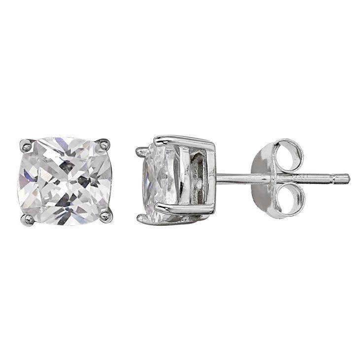 Silver Treasures Clear 6mm Stud Earrings