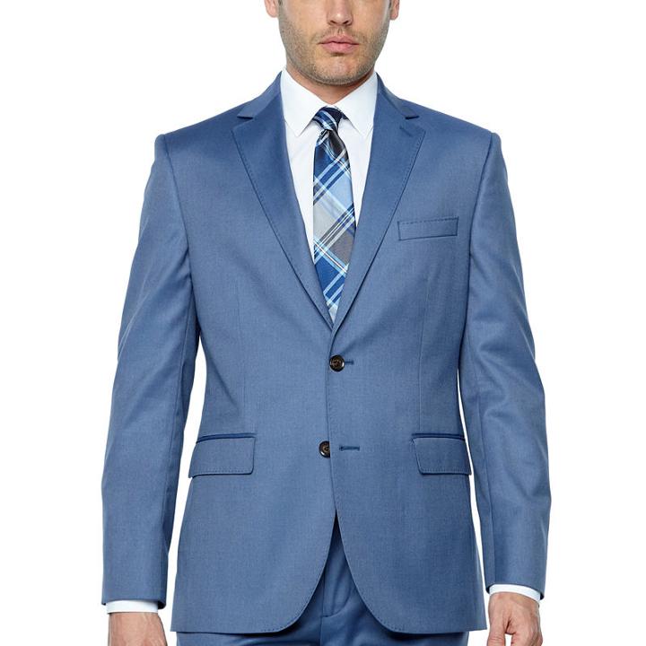 Jf J.ferrar Light Blue Twill Classic Fit Stretch Suit Jacket