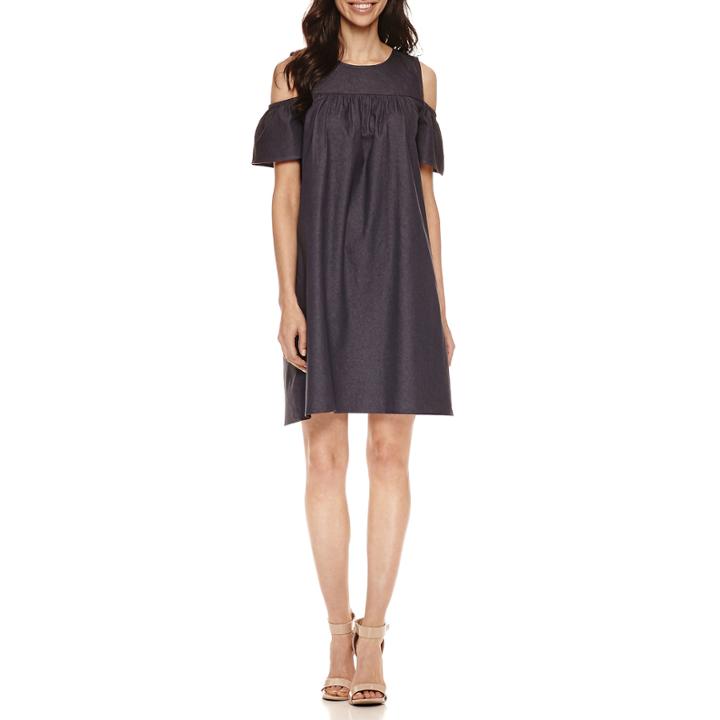 London Times Cold Shoulder Shift Dress