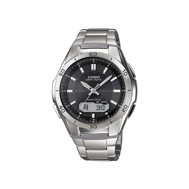 Casio Mens Black Dial Stainless Steel Atomic Time Solar Watch Wvam640d-1a