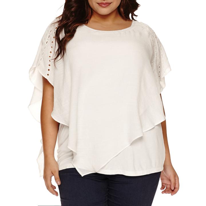 Alyx Short Crochet Sleeve Woven Overlay Blouse-plus