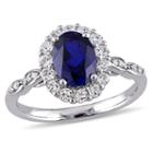 Womens Diamond Accent Lab Created Blue Sapphire 14k Gold Cocktail Ring