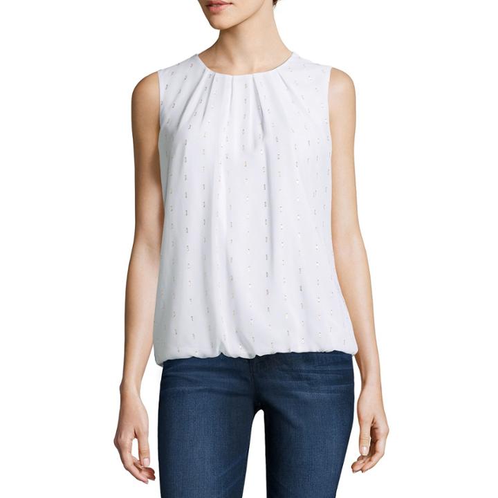 Liz Claiborne Sleeveless Round Neck Woven Blouse