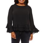 A.n.a Long Sleeve Scoop Neck Woven Blouse-plus