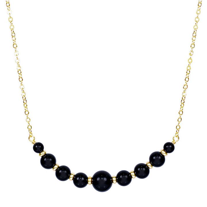 Womens Genuine Black Onyx 14k Gold Beaded Necklace