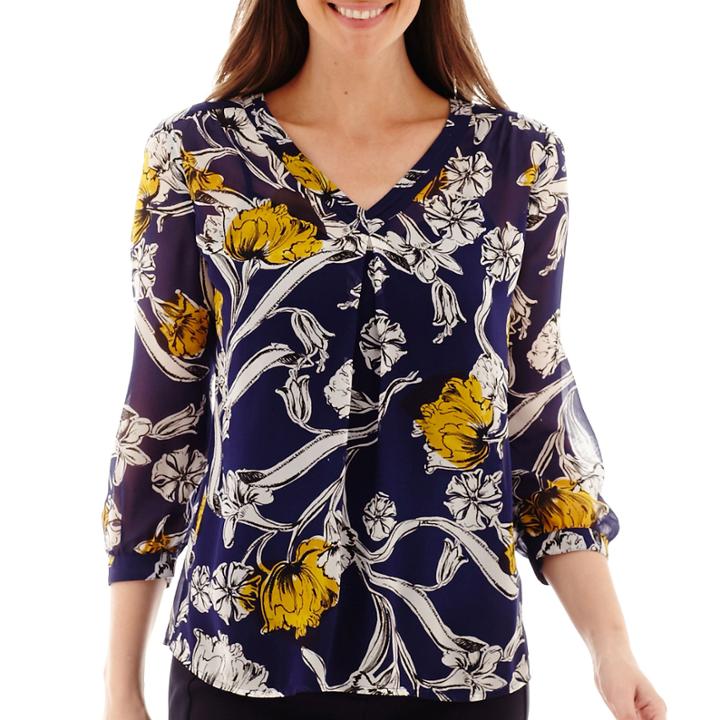 Liz Claiborne Long-sleeve Floral Print Blouse - Tall