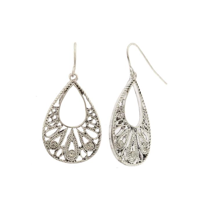 Decree Silver-tone Filigree Teardop Earrings