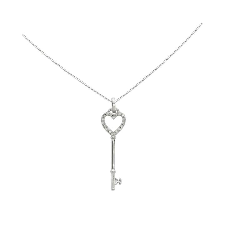 1/10 Ct. T.w. Diamond 14k White Gold Heart Key Pendant