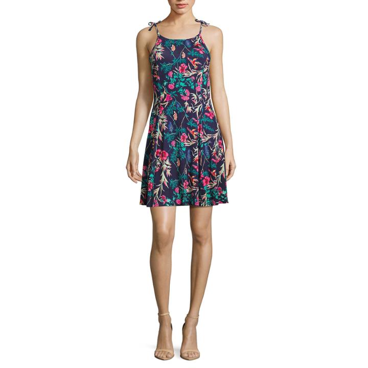 Decree Tie Shoulder Halter Skater Dress - Juniors