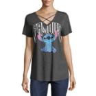 Short Sleeve V Neck Lilo & Stitch Graphic T-shirt-juniors