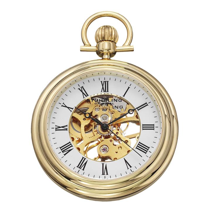 Sthrling Original Mens Gold-tone Stainless Steel Skeleton Automatic Pocket Watch