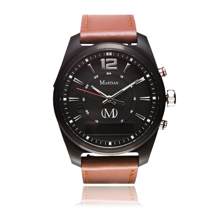 Martian Mens Mvoice Ae 02 Brown Leather Band Black Dial Smart Watch-mvr03ae021