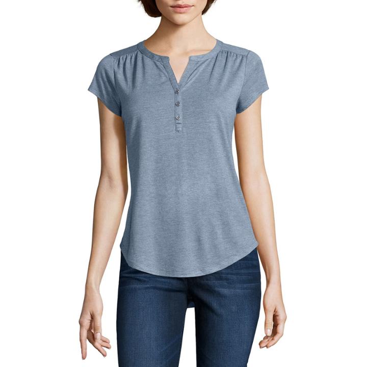 Liz Claiborne Cap-sleeve Henley Tee