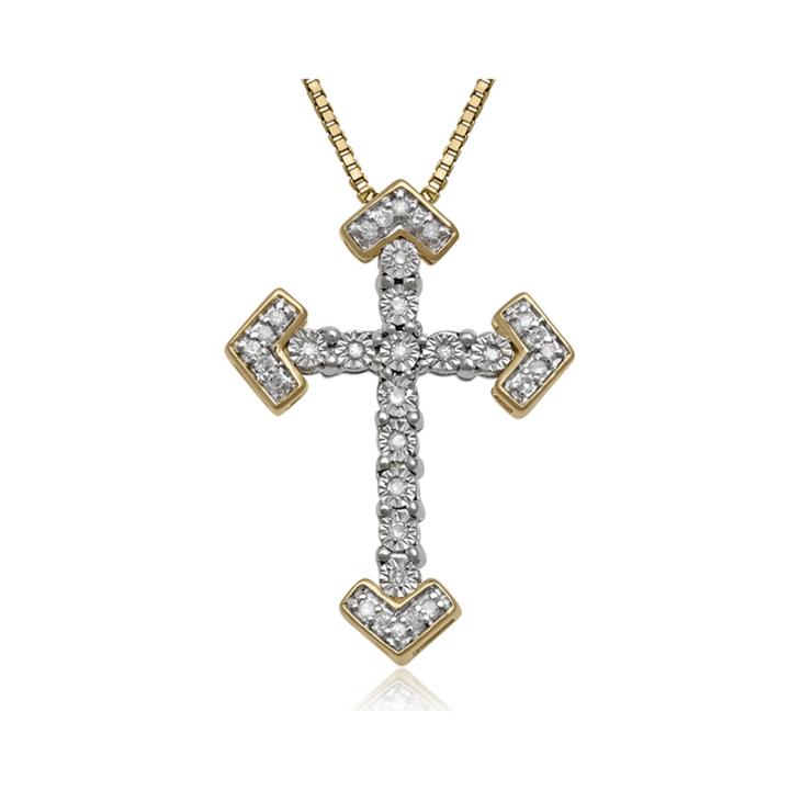 Diamond Miracle 1/10 Ct. T.w. Diamond 14k Gold Sterling Silver Cross Pendant Necklace