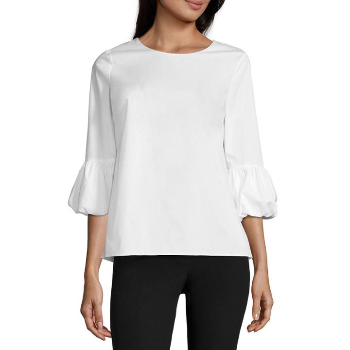 Worthington 3/4 Sleeve Scoop Neck Cotton Blend Blouse