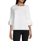 Worthington 3/4 Sleeve Scoop Neck Cotton Blend Blouse