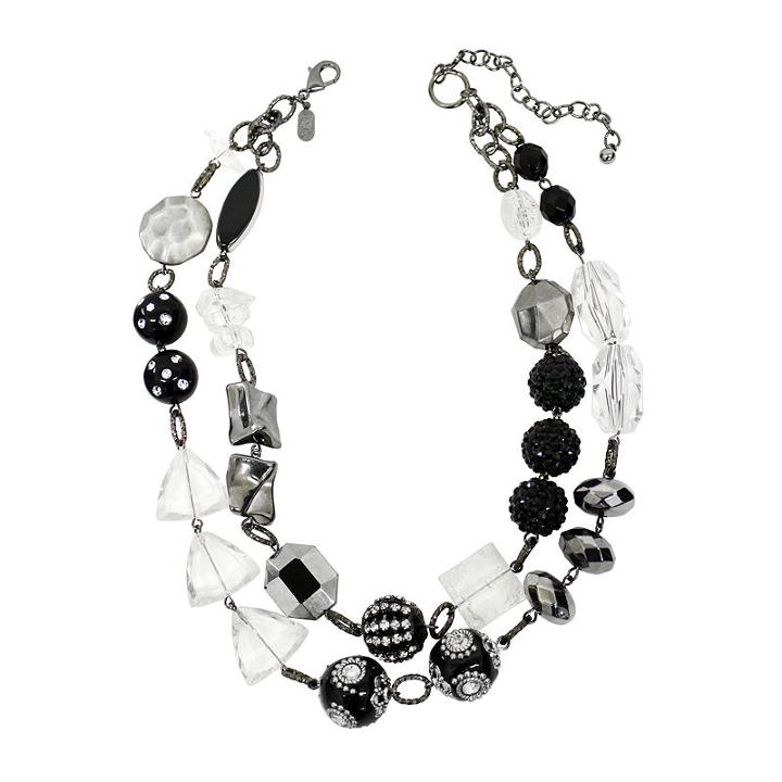 Aris By Treska Black Silver-tone 2-row Section Necklace