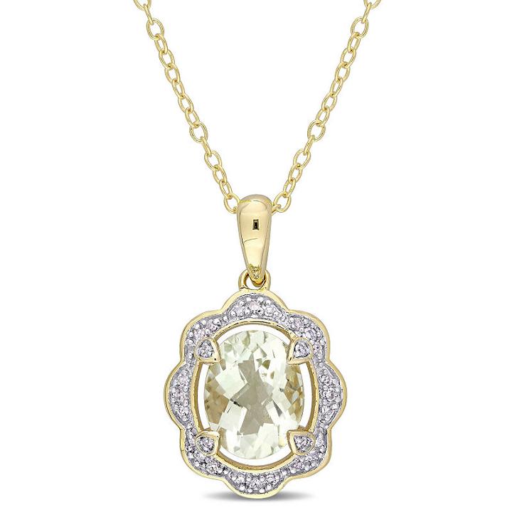 Womens 1/10 Ct. T.w. Genuine Green Amethyst 18k Gold Over Silver Pendant Necklace