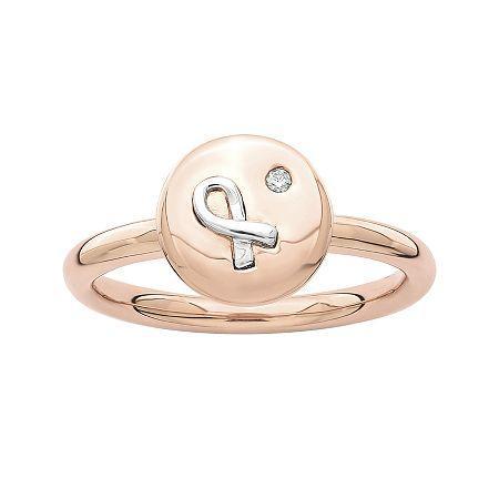 Personally Stackable Diamond-accent Two-tone Awareness Ribbon Disc Ring