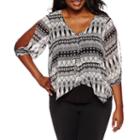 By & By 3/4 Sleeve V Neck Crepe Blouse-juniors Plus