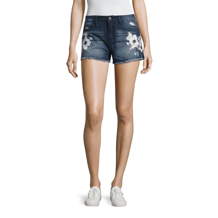 Rewash Floral Paint Fray Hem Shorts-juniors