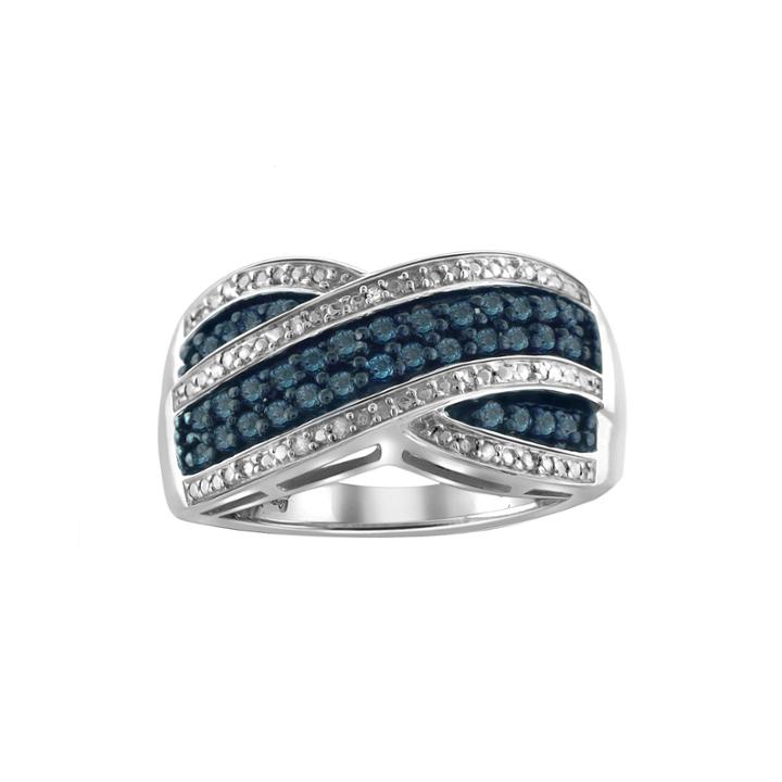 1/2 Ct. T.w. White & Color-enhanced Blue Diamond Sterling Silver Ring