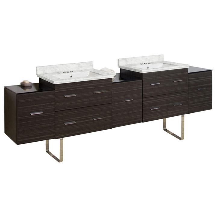 88.5-in. W Floor Mount Dawn Grey Vanity Set For 3h4-in. Drilling Bianca Carara Top White Um Sink