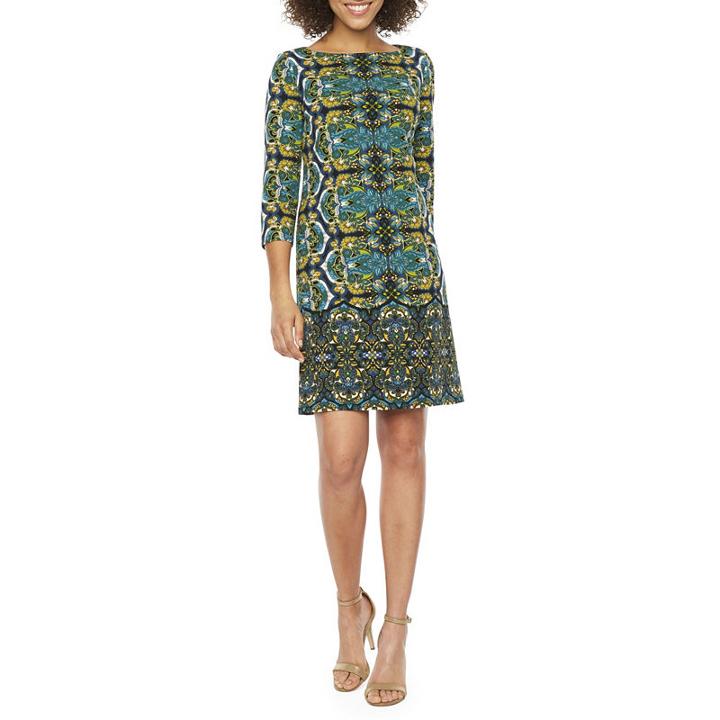 London Times Long Sleeve Shift Dress