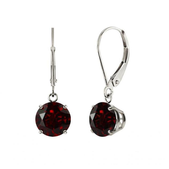 Genuine Garnet Sterling Silver Leverback Dangle Earrings