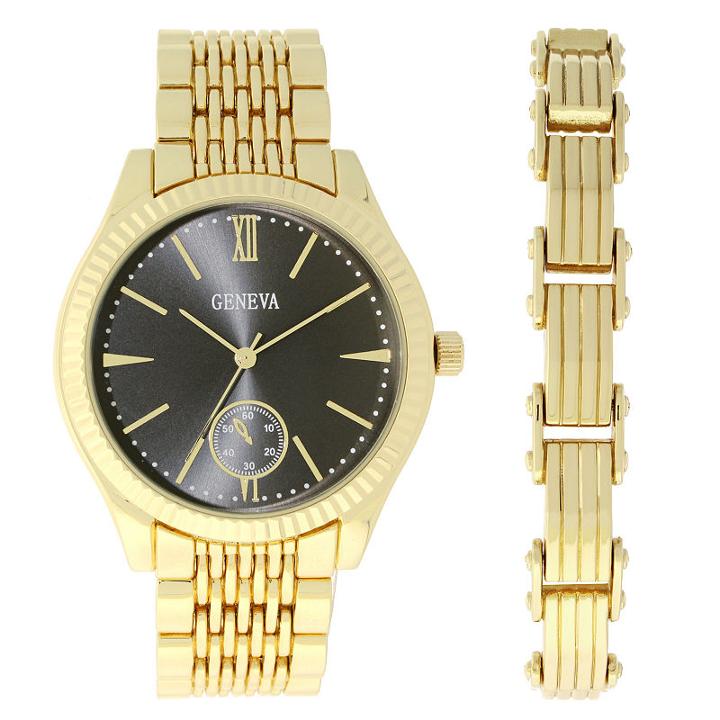 Geneva Mens Gold Tone 2-pc. Watch Boxed Set-62200