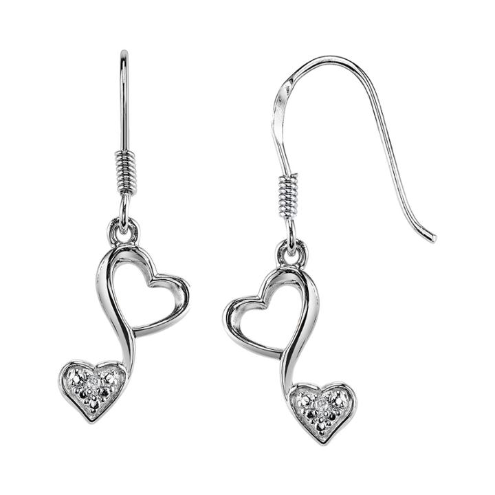 Love Grows&trade; Sterling Silver 1/10 Ct. T.w. Diamond Double-heart Drop Earrings