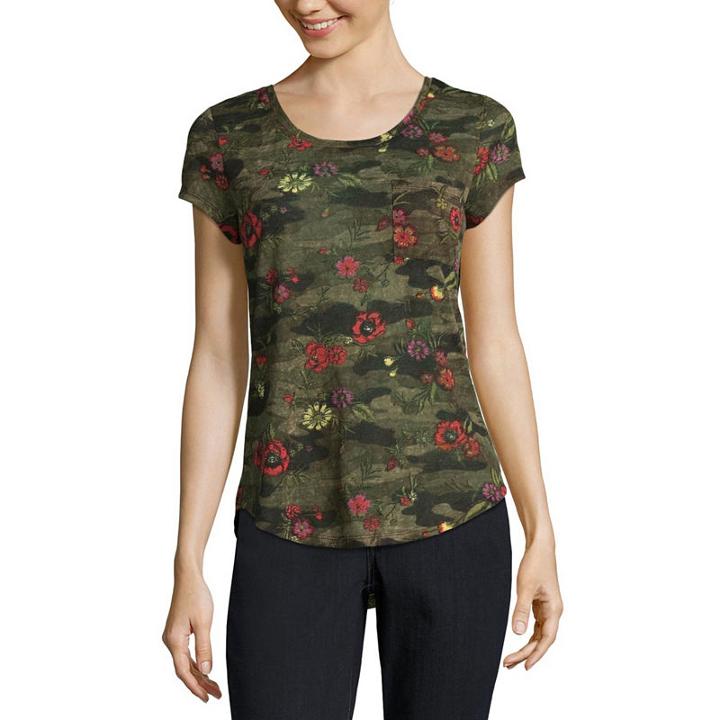 Wallflower Short Sleeve Scoop Neck Stripe T-shirt-womens Juniors