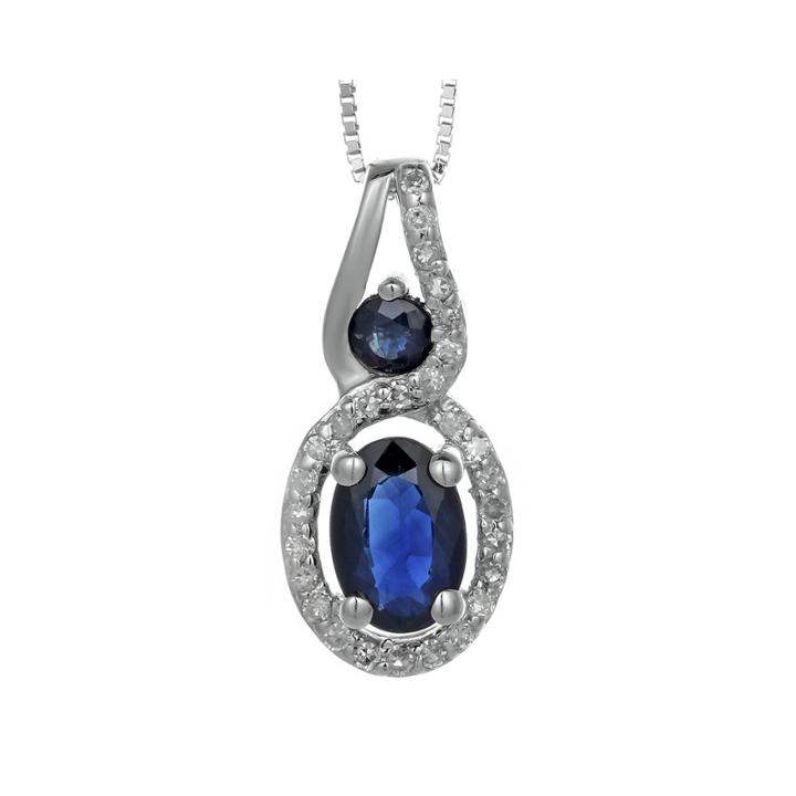 Genuine Sapphire And Diamond-accent 10k White Gold Double-drop Pendant Necklace