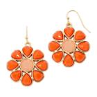 Liz Claiborne Gold-tone Orange Stone Flower Drop Earrings